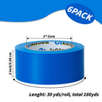 6 Pack Blue Duct Tape, 2 Inches x 30 Yards, 8.3 Mil Heavy Duty