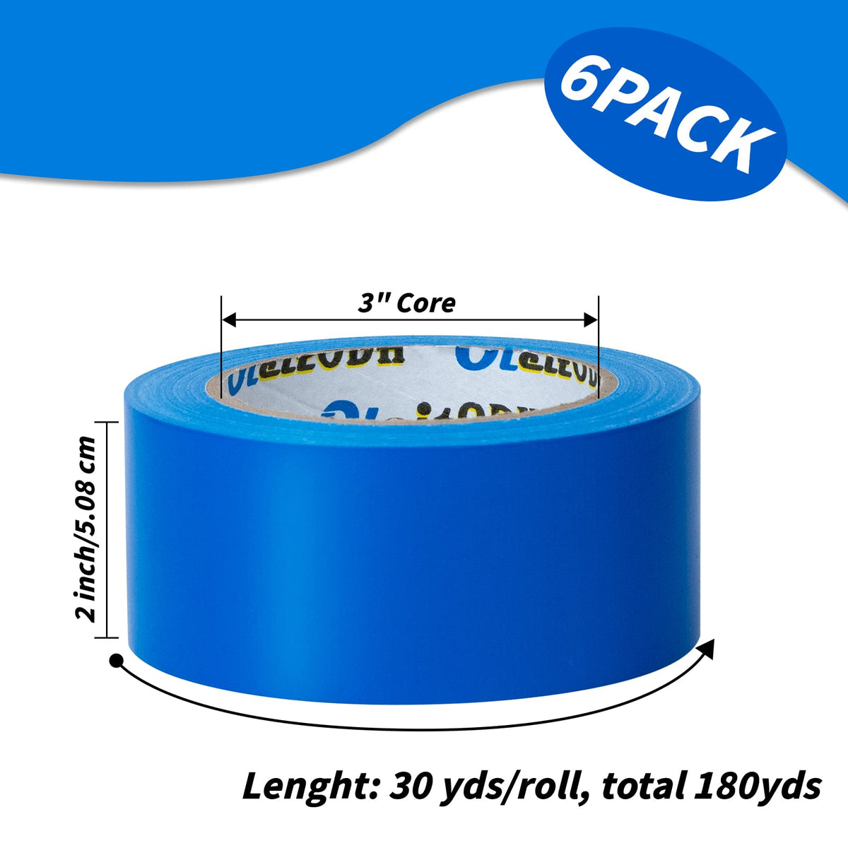 6 Pack Blue Duct Tape, 2 Inches x 30 Yards, 8.3 Mil Heavy Duty
