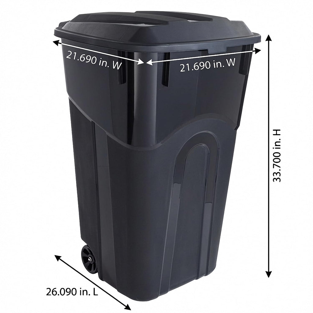 32 Gallon Outdoor Trash Can with Lid, Heavy-Duty Wheeled Garbage Bin for Backyard, Deck or Garage, Black, Can with