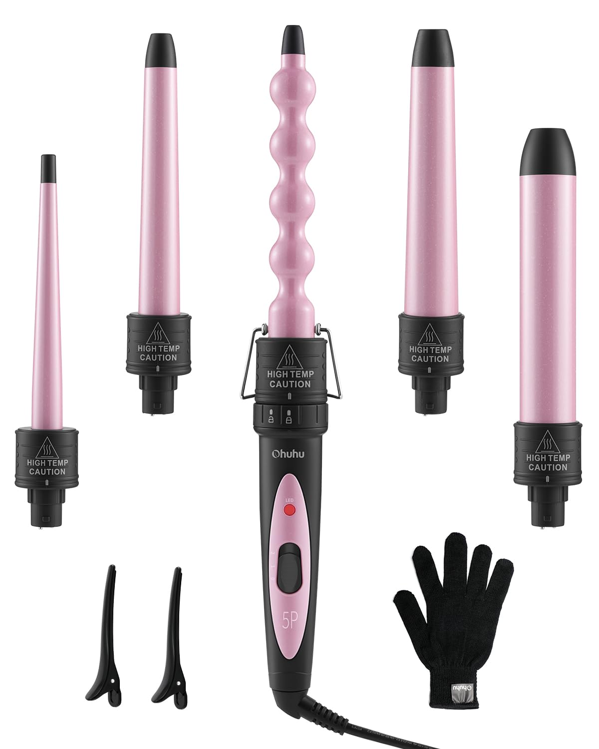 5 in 1 Curling Wand Set, 0.35"-1.25" Interchangeable Ceramic Barrels