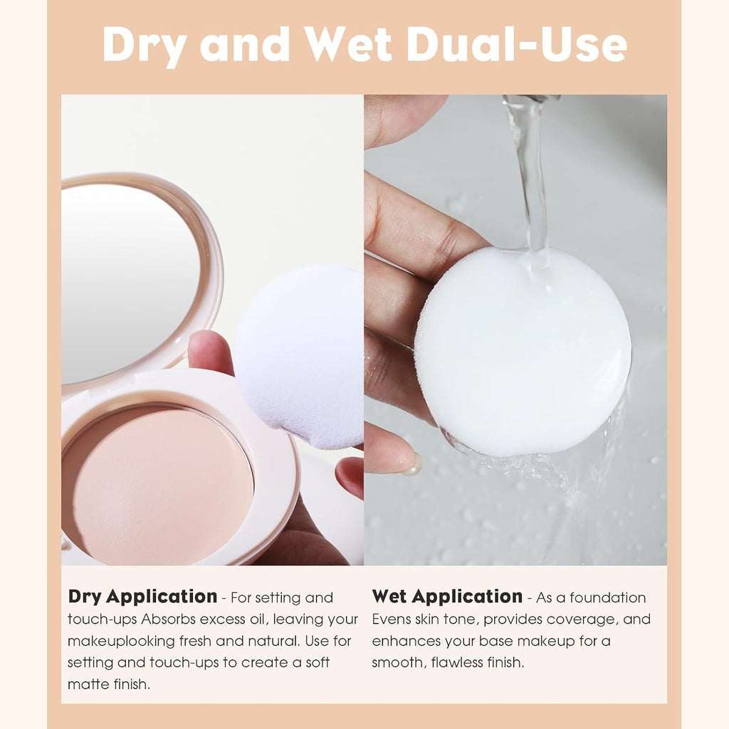 2-in-1 Pressed Face Powder & Foundation Makeup, Matte Oil Control Flawless Setting Powder, Korean Makeup,Waterproof