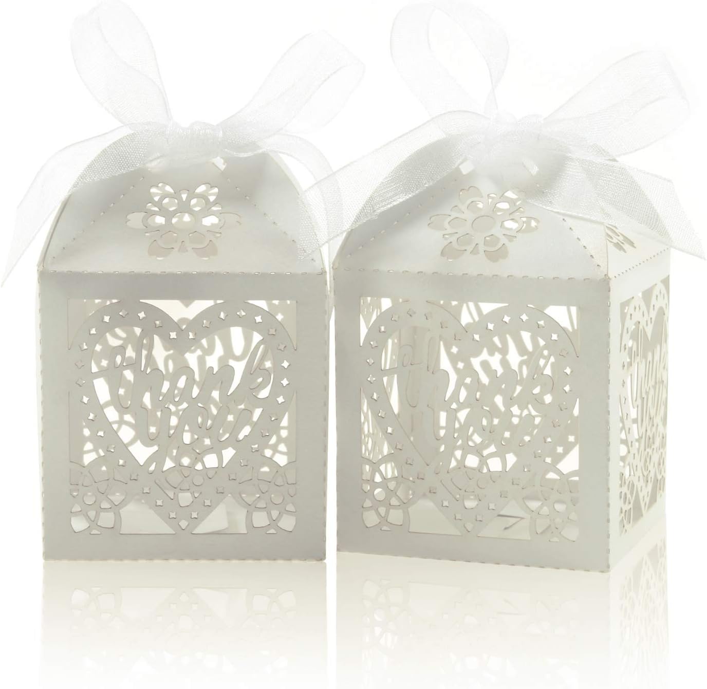 Laser Cut Boxes, 100pcs Thank You Gift Boxes Wedding Party Favor Boxes Lace Candy Boxes for Wedding Bridal Shower
