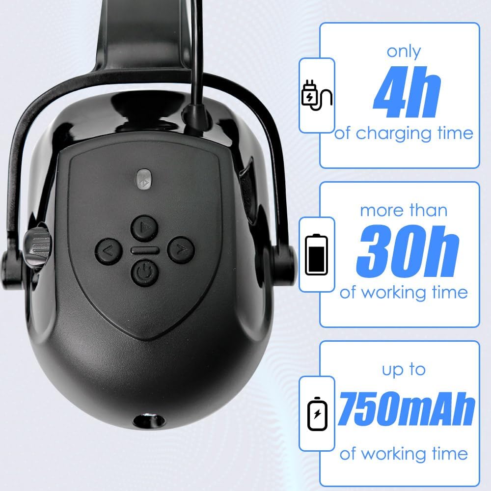 Bluetooth Hard Hat Ear Muffs - NRR 26db Noise-Cancelling Hardhats Earmuffs for Calls,Music,Hearing Protection (Not