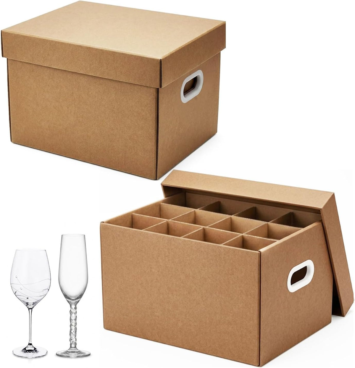 Wine Glass Moving Boxes with Handles & Lids,2 Pack Glass Packing Boxes