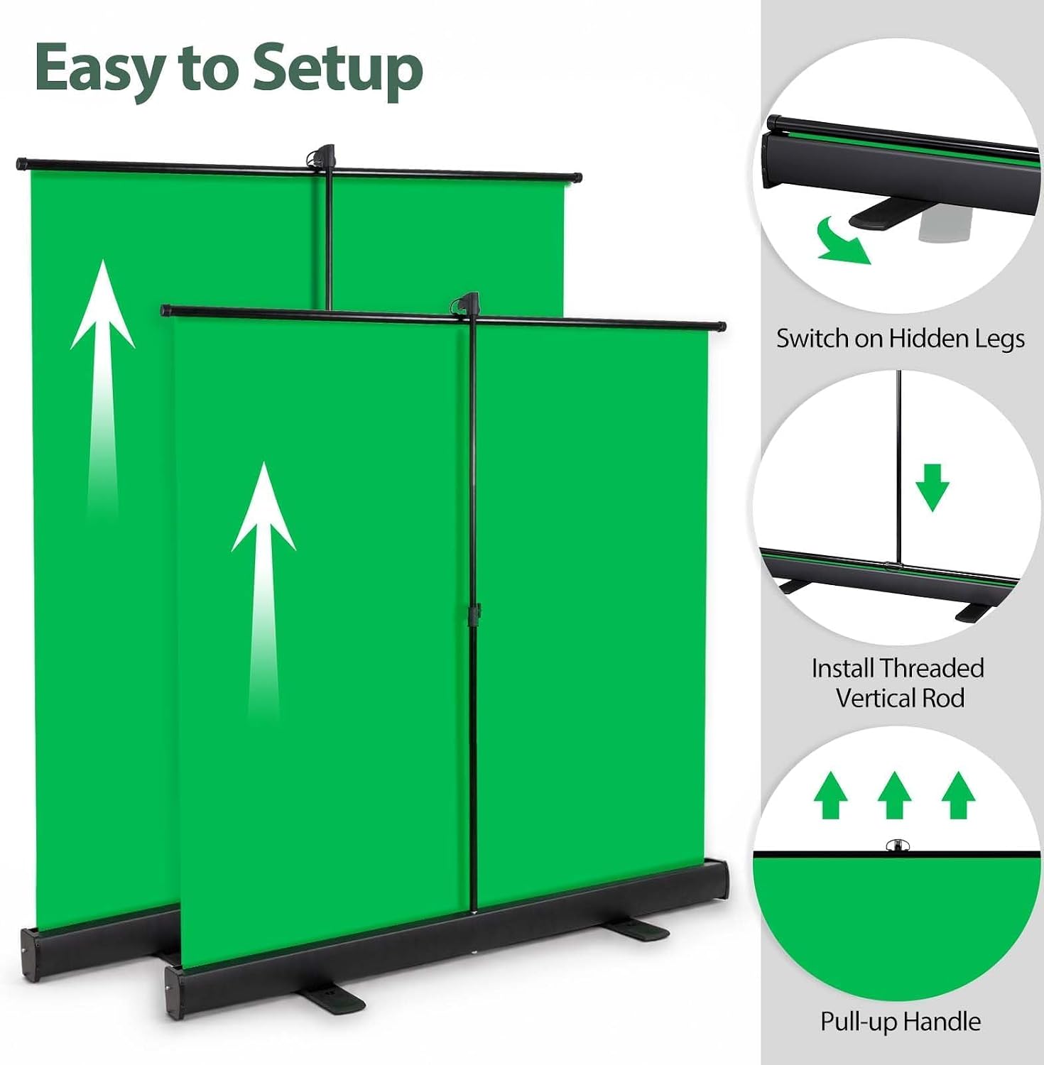 77x76in Collapsible Green Screen Backdrop Portable Photo Background | Retractable Chroma Key Panel, Wrinkle-Resistant