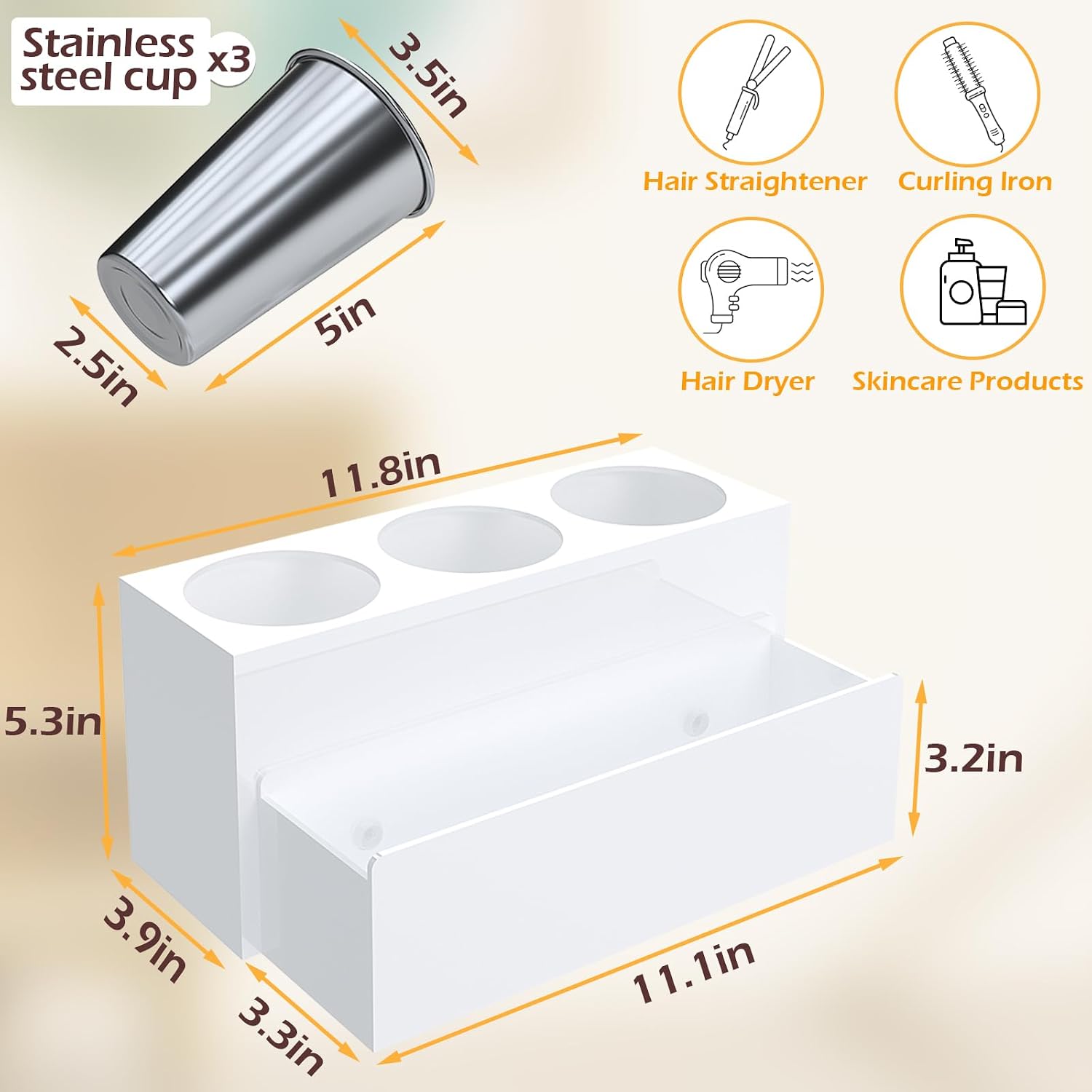 Hair Tool Organizer, Removable Blow Dryer Holder for Bathroom, Hot Tools Organizer For Hair Dryer, Blow Dryer