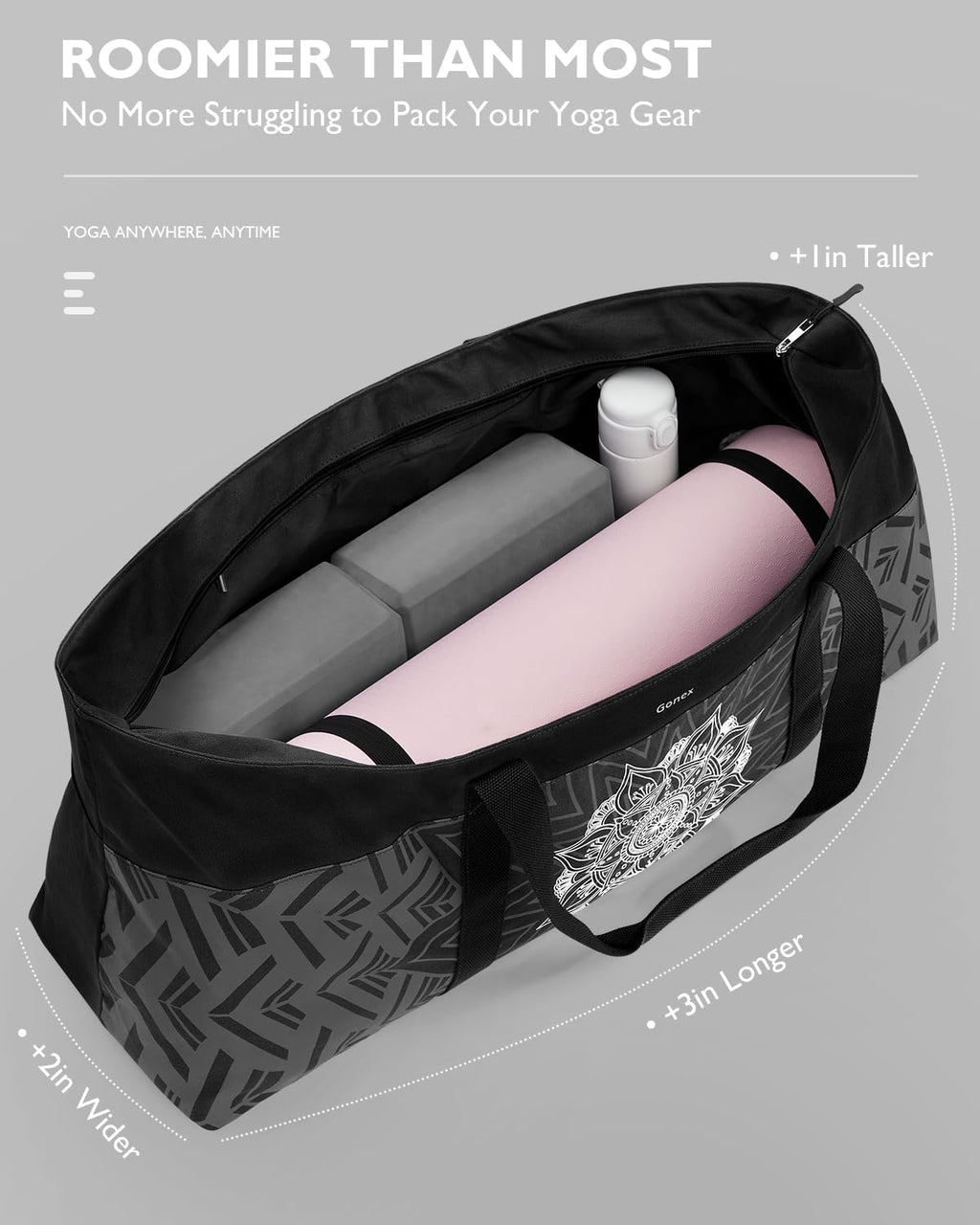 Yoga Mat Bag, Extra Canvas Gym Bag with Waterproof Pocket Metal Zipper, Fits Mat & Blocks, Stylish Yoga Mat Carrier