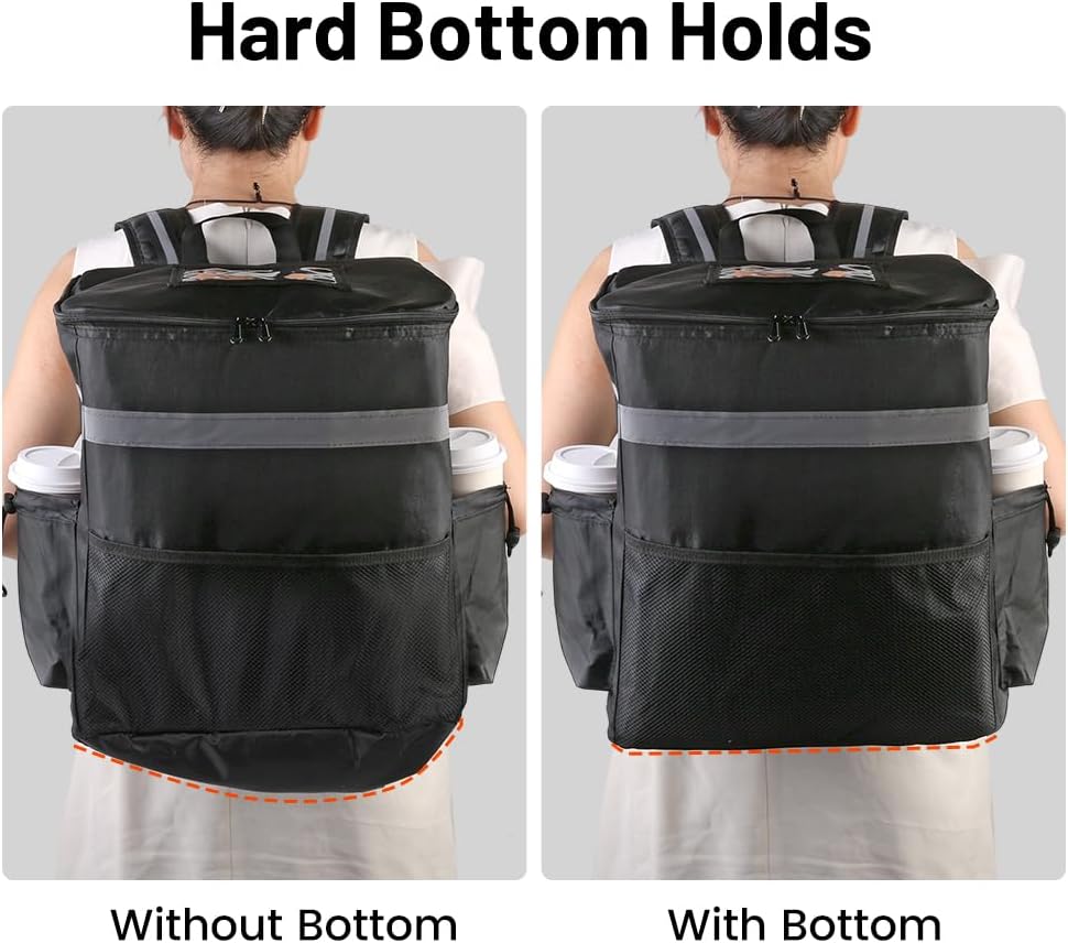 Insulated Food Delivery Backpack, 2 Cup Holders, Hot & Cold, Black