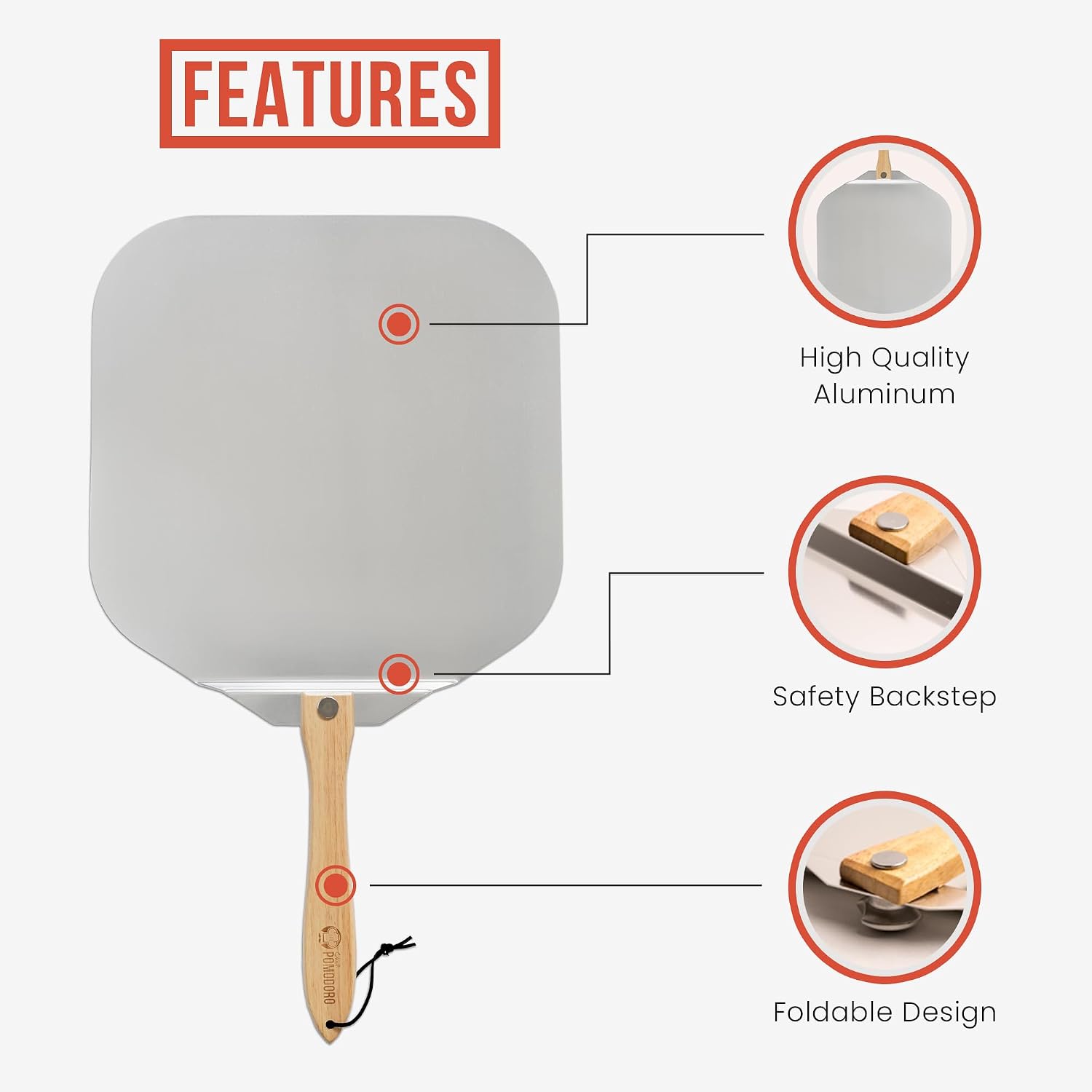Aluminum Metal Pizza Peel 18 Inch, Foldable Wood Handle