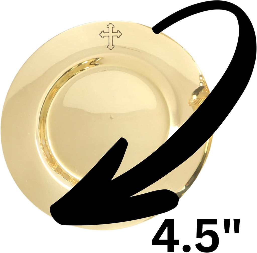 Small Brass Chalice and Paten Set, Religious Sacramental Cup with Dish for Church Communion, 6 by 3.75 Inch Goblet