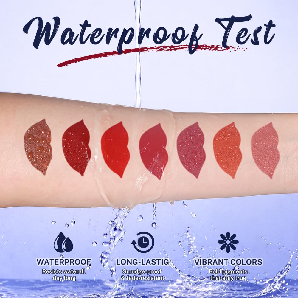 7Pcs Matte Liquid Lipstick + 1Pcs Lip Plumper Makeup Set Kit, Pigmented Long Lasting Lip Gloss Set, Velvet Waterproof