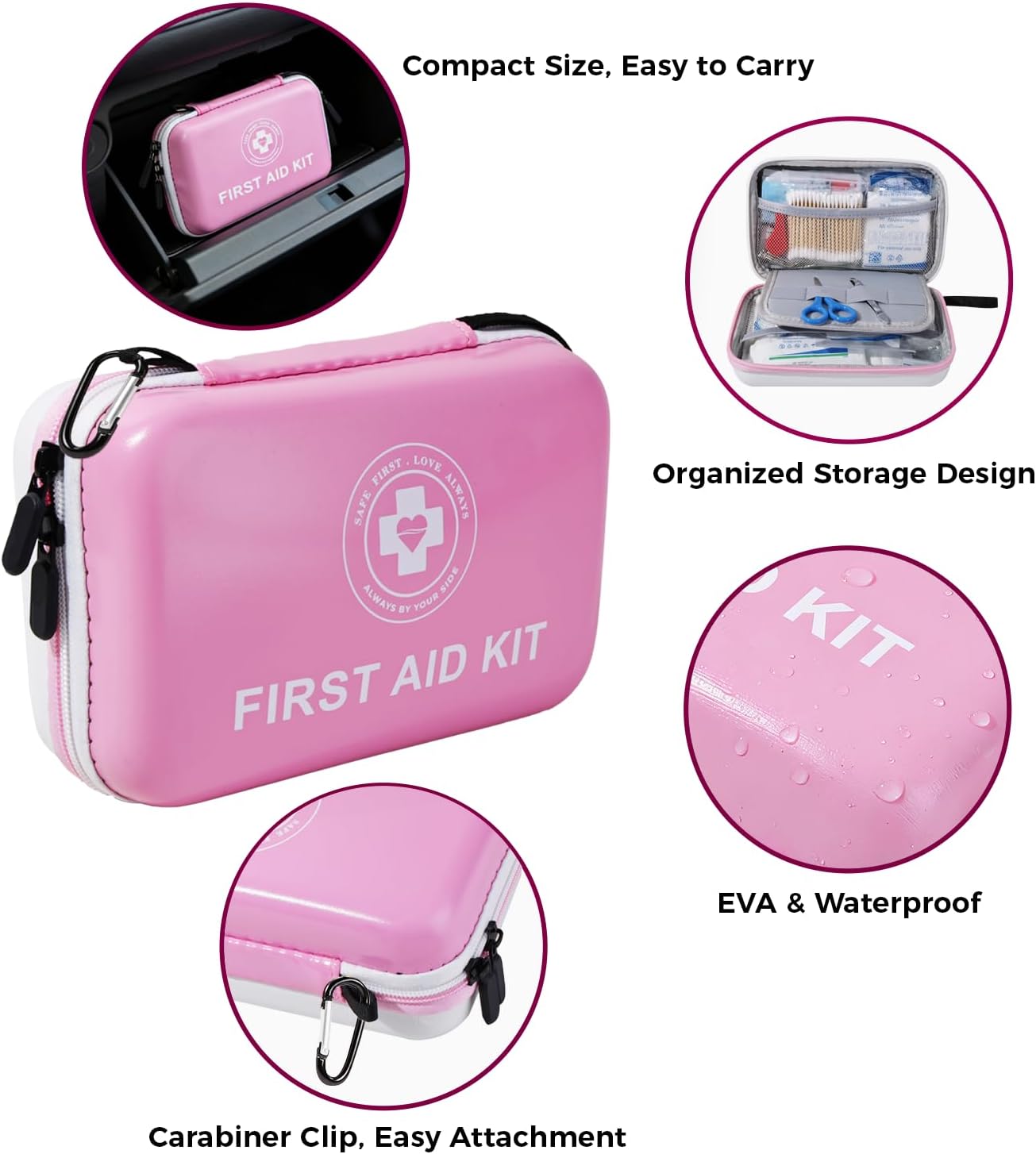 Premium First Aid Kit - 305 Piece Dual-Color Emergency Kit with Hard Shell & Fluorescent Interior Coating, Compact