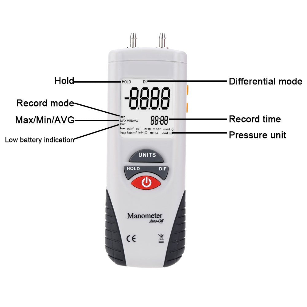 Mengshen Digital Manometer Air Pressure Meter Differential Pressure Gauge