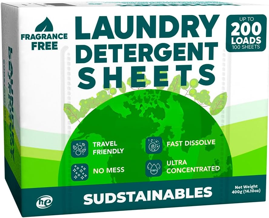 Laundry Detergent Sheets, Fragrance Free, 200 Loads