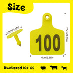Cattle Ear Tags 001-100 Numbered Large Plastic Livestock Ear Tag ,Yellow