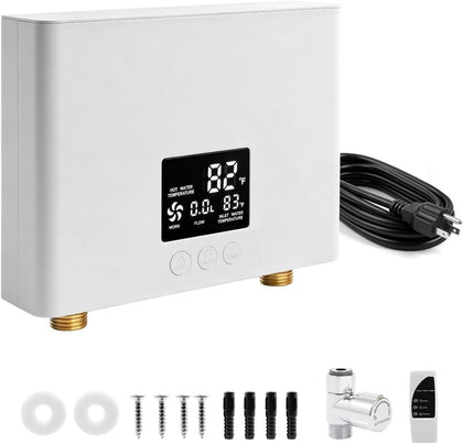 Electric Tankless Water Heater, Instant On-Demand Hot Water System with Digital Display & Remote Control