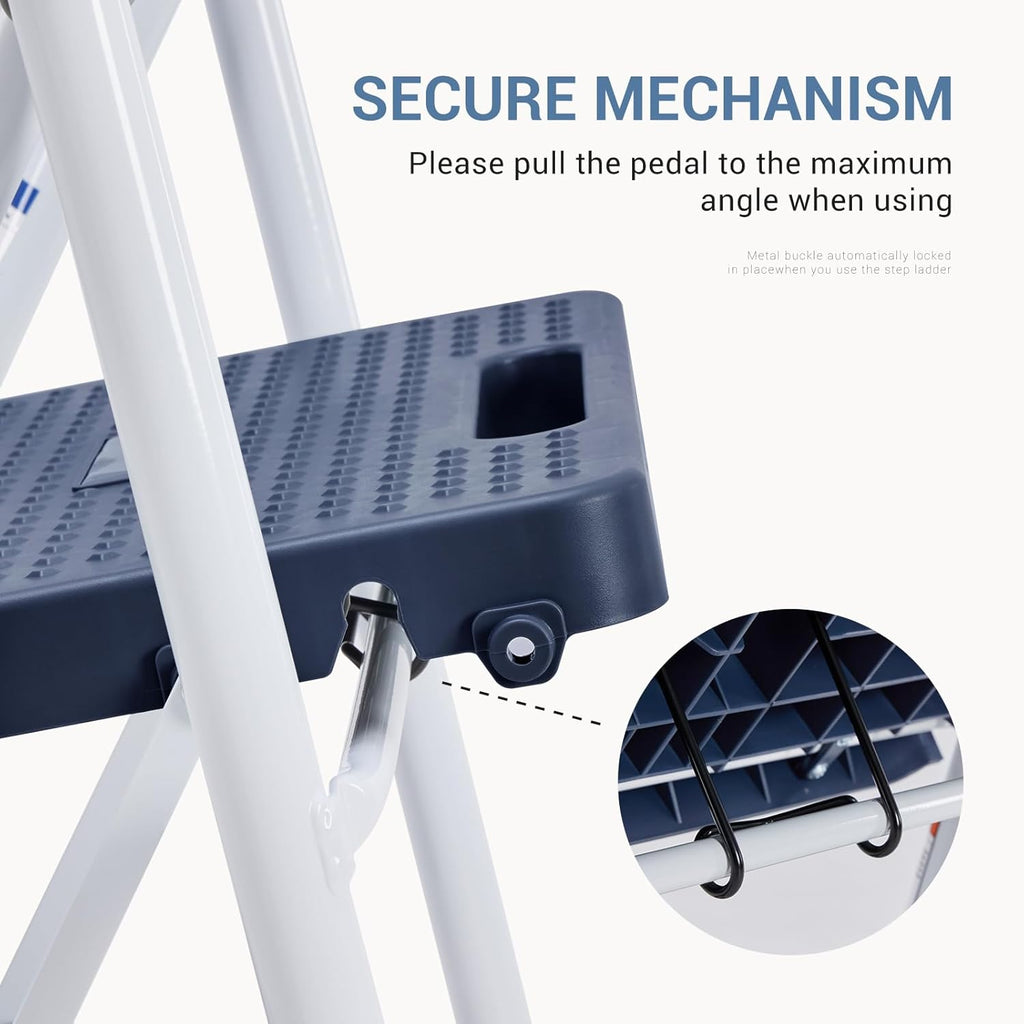Step Ladder, 3 Sturdy Step Stool with Anti-Slip Pedal & Comfortable Handrail, Portable Heavy Duty Stool for Kitchen