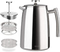 French Press Coffee Maker, 34-Ounce, 304 Stainless Steel Insulated Coffee Press with Extra Screen
