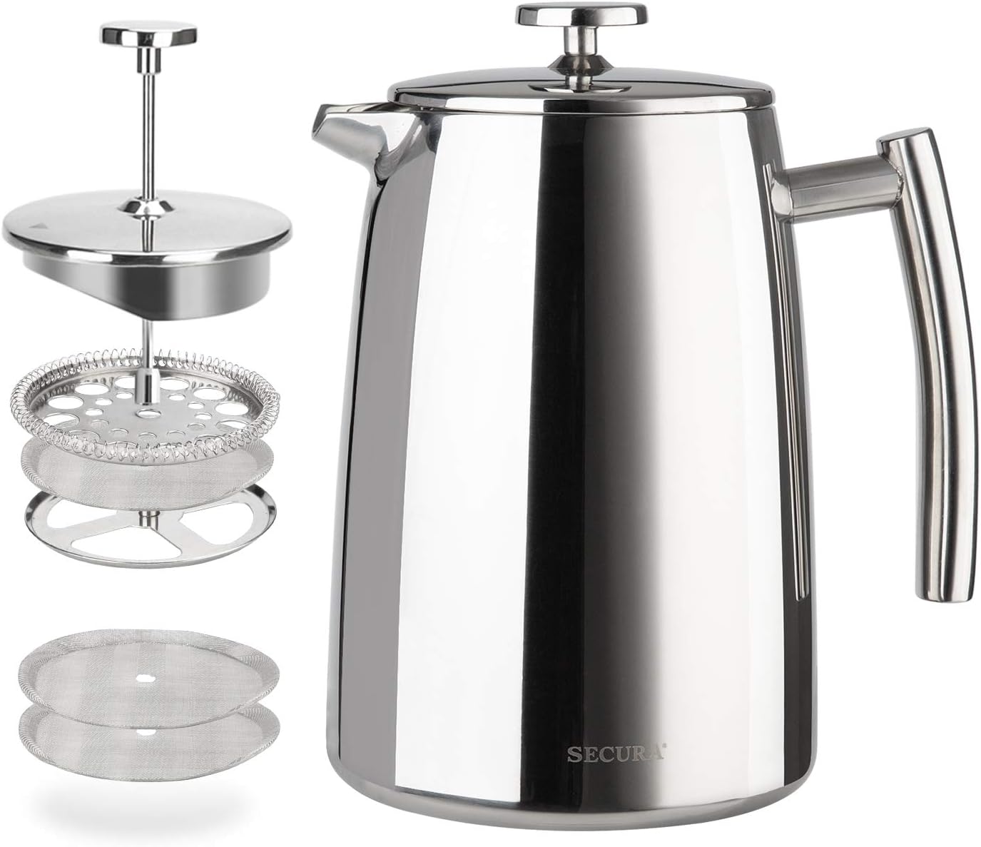 French Press Coffee Maker, 34-Ounce, 304 Stainless Steel Insulated Coffee Press with Extra Screen
