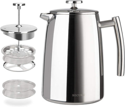 French Press Coffee Maker, 34-Ounce, 304 Stainless Steel Insulated Coffee Press with Extra Screen