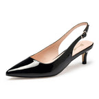 Women's Kitten Heels Closed Toe Slingback Pumps Black Size 9
