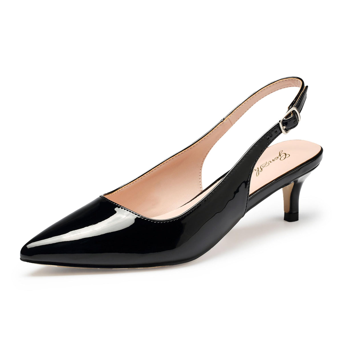 Women's Kitten Heels Closed Toe Slingback Pumps Black Size 9