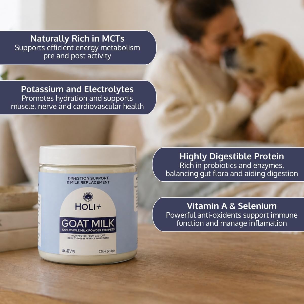 Goat Milk Powder - Dog Milk Replacer for Puppies, Adults, and Seniors. Whole Goat Milk Rich in MCTs for Activity