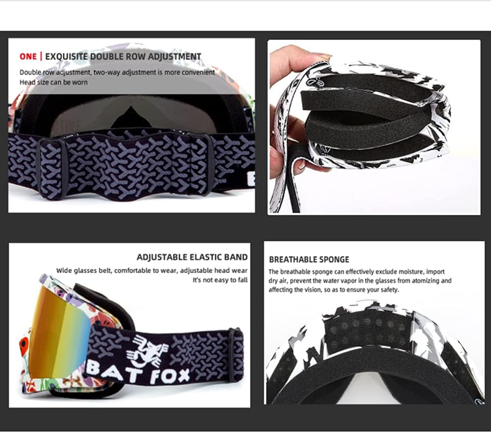 OTG Ski Snow Goggles, UV Protection Anti Fog Snowboard Goggles for Men Women Youth