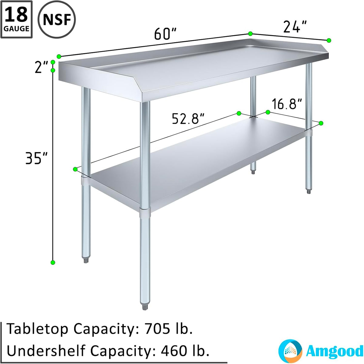 Commercial Work Table with Backsplash and Sidesplashes | Height: 35" | Stainless Steel Prep Table for Kitchen
