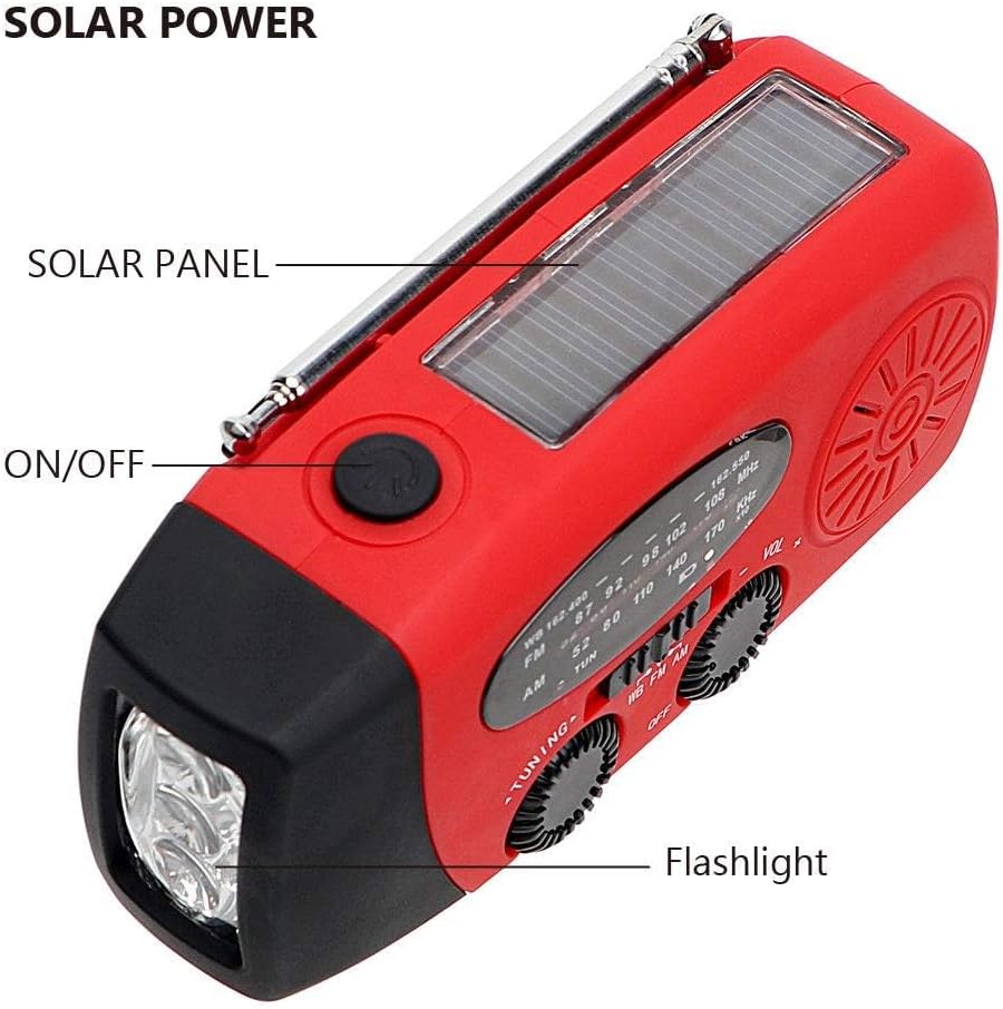 FM/AM/NOAA Weather Radio Hand Crank Self Powered Solar Portable Mini Emergency Survival Radios with 3 LED Super