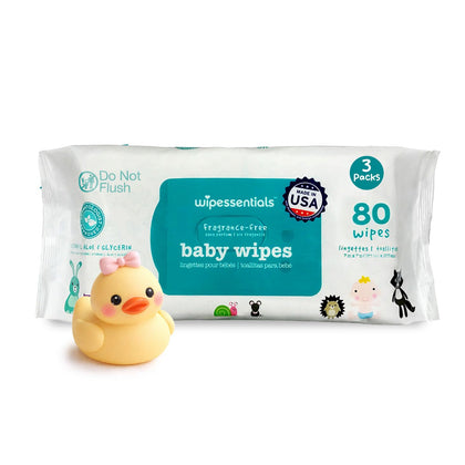 WipeEssentials Baby Wipes for Newborn Care, Unscented - 3 Pack 240 Count | Water-Based, Alcohol-Free Gentle Diaper