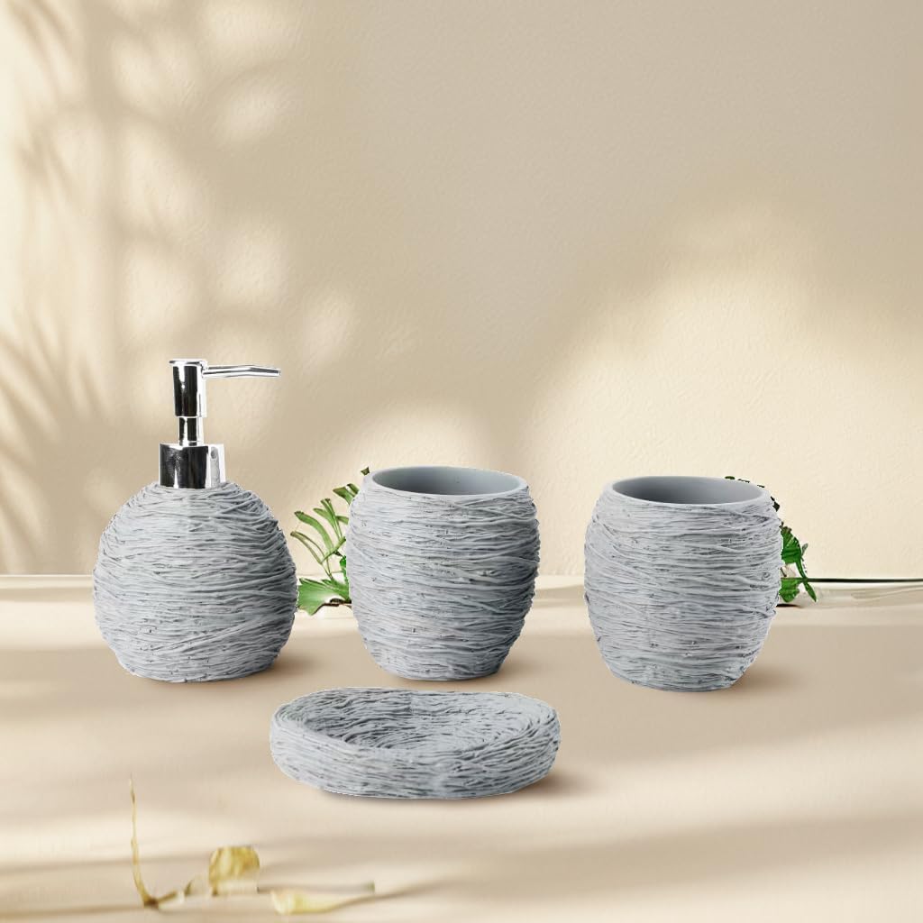 Bathroom Accessory Sets，4 Piece Bathroom Organizer Countertop with Toothbrush Cup,Soap Dispenser,Soap