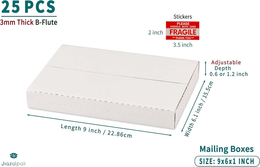 9x6x1 Inch Shipping Boxes for DVDs, CDs, Books Mailing, 25 Pack