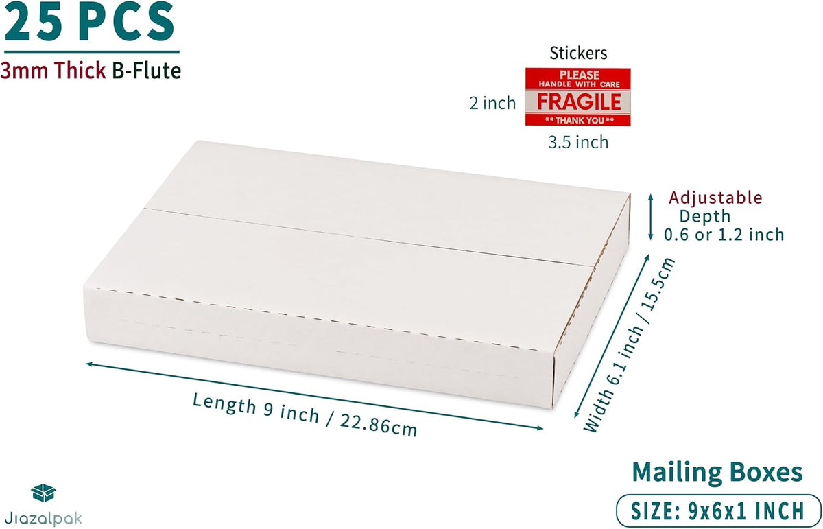 9x6x1 Inch Shipping Boxes for DVDs, CDs, Books Mailing, 25 Pack