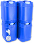 5-Gallon Stackable Water Storage Containers, 5 Lids + 1 Spigot, Easy Fill, Survial Supply Emergency Water Storage for