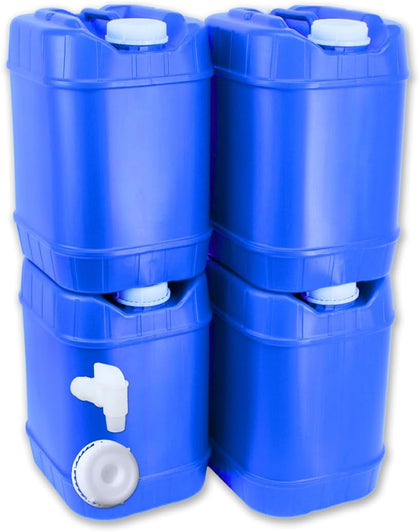 5-Gallon Stackable Water Storage Containers, 5 Lids + 1 Spigot, Easy Fill, Survial Supply Emergency Water Storage for