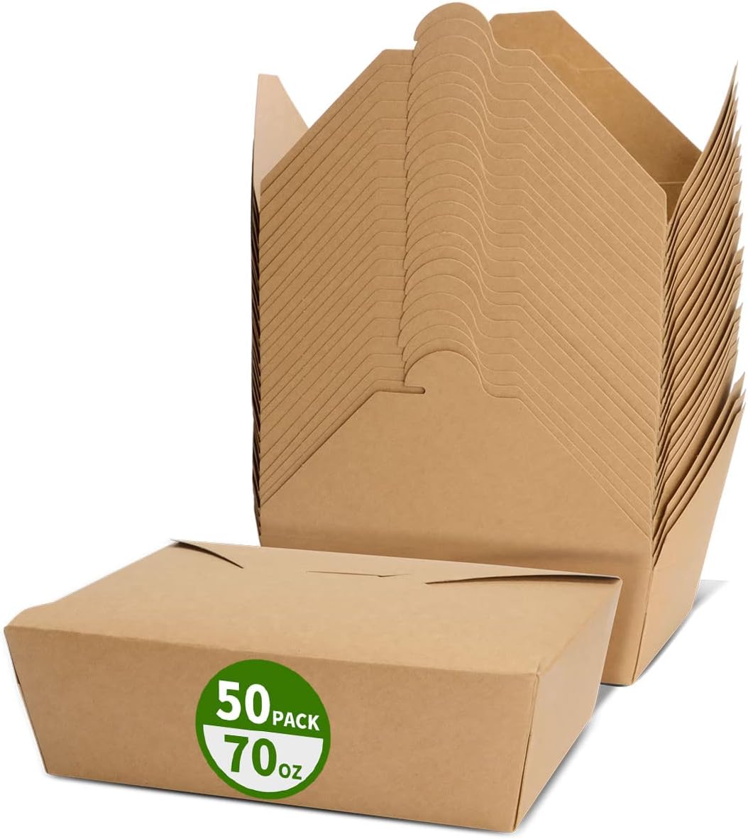 70 oz Large Take Out Food Containers 50 Pack, Paper To Go Box #3