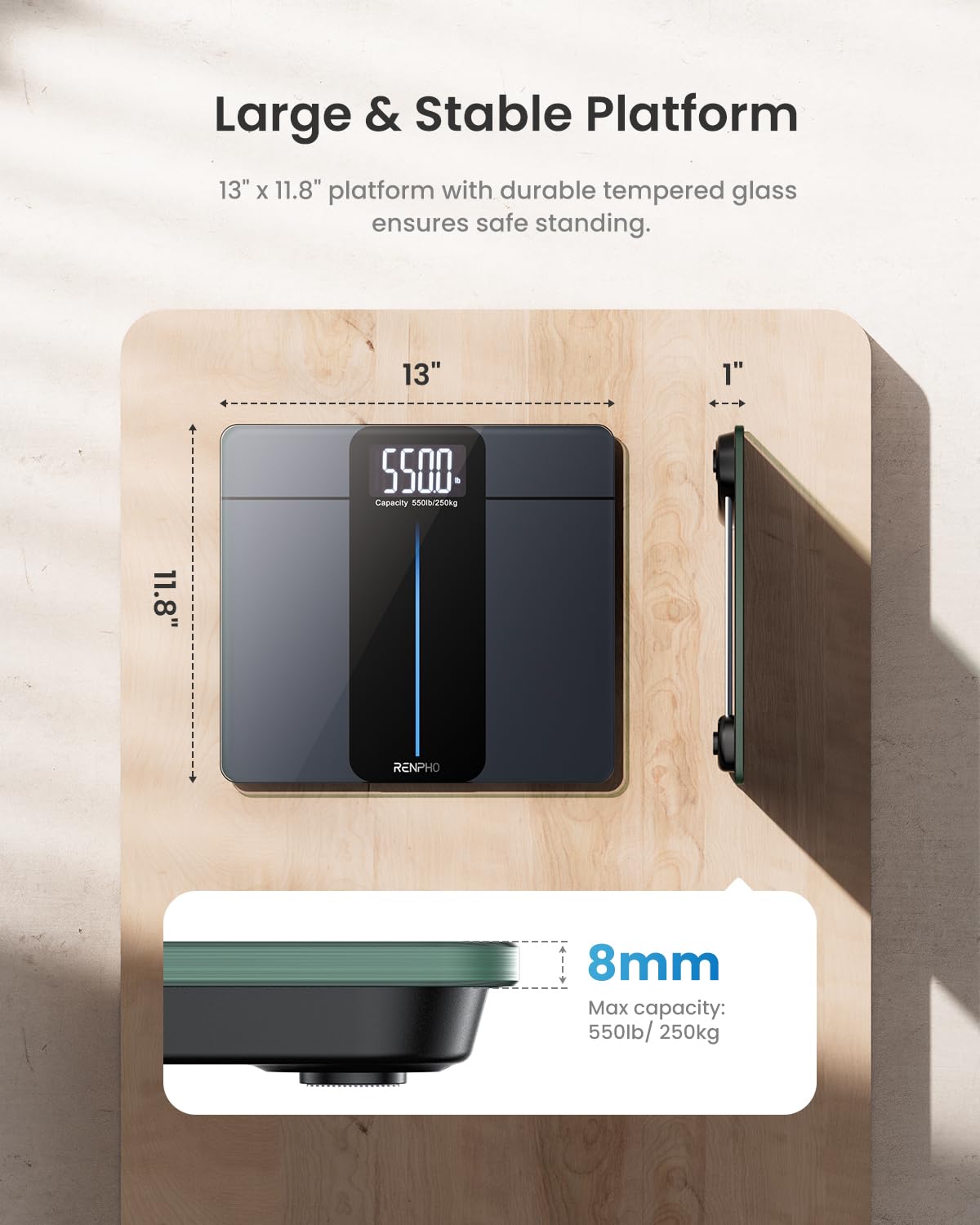 550lb Digital Scale for Body Weight, Large LED Display, Core 1L | Highly Accurate Bathroom Scale for Weight, Big