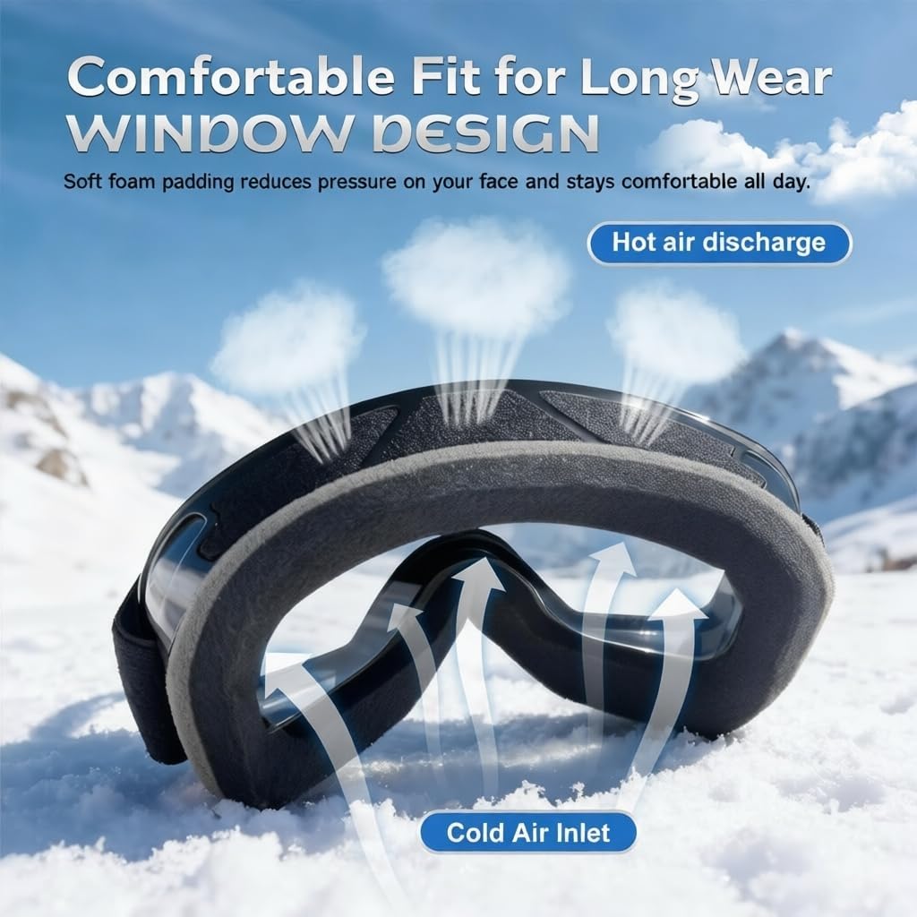 Ski Goggles - REVO Anti-Fog Lens, UV400 Protection, TPU Frame, for Men & Women (Silver & Gray Lens)