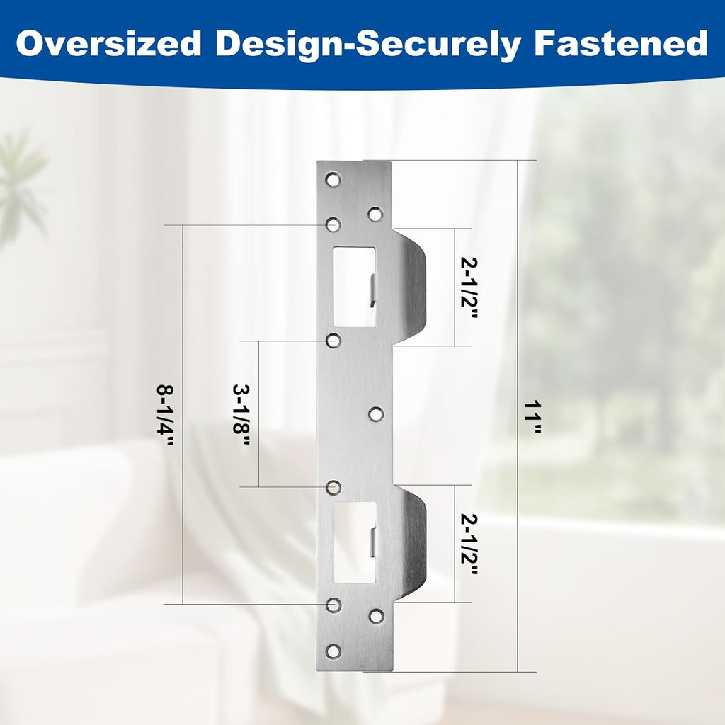 U 10539 Door Reinforcement Plate & U10385 Strike for 1-3/4" Thick Doors | Fits 2-3/8" (60mm) backsets,Stainless