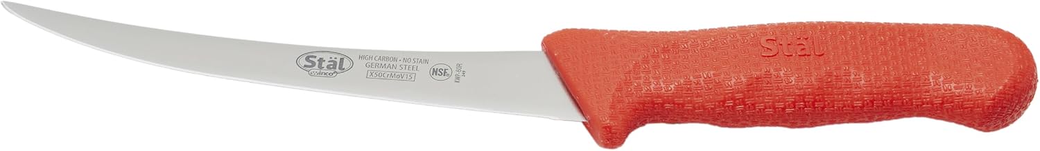 6" Red Plastic Commercial-Grade Boning Knife