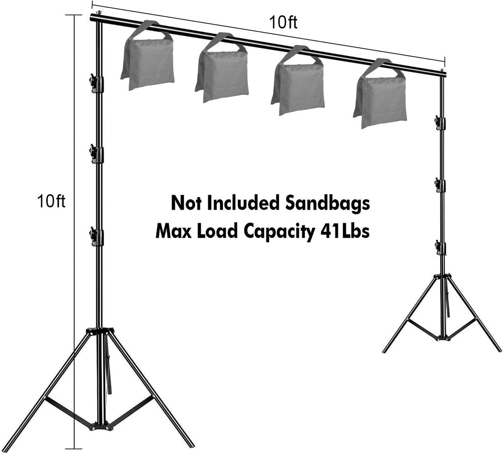 10 x 10Ft Photo Video Studio Heavy Duty Adjustable Muslin Backdrop Stand Background Support System Kit for