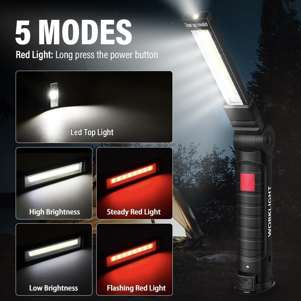 Tool Fathers Day Dad Gifts for Men Him Husband, LED Rechargeable Work Light for Mechanic with Magnetic Base Hook