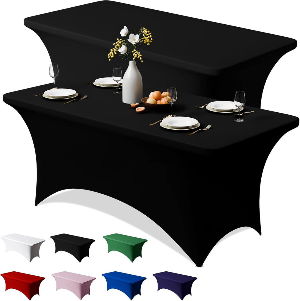 2 Pack 6FT Black Spandex Table Cloth 72 x 30 Inch