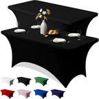 2 Pack 6FT Black Spandex Table Cloth 72 x 30 Inch