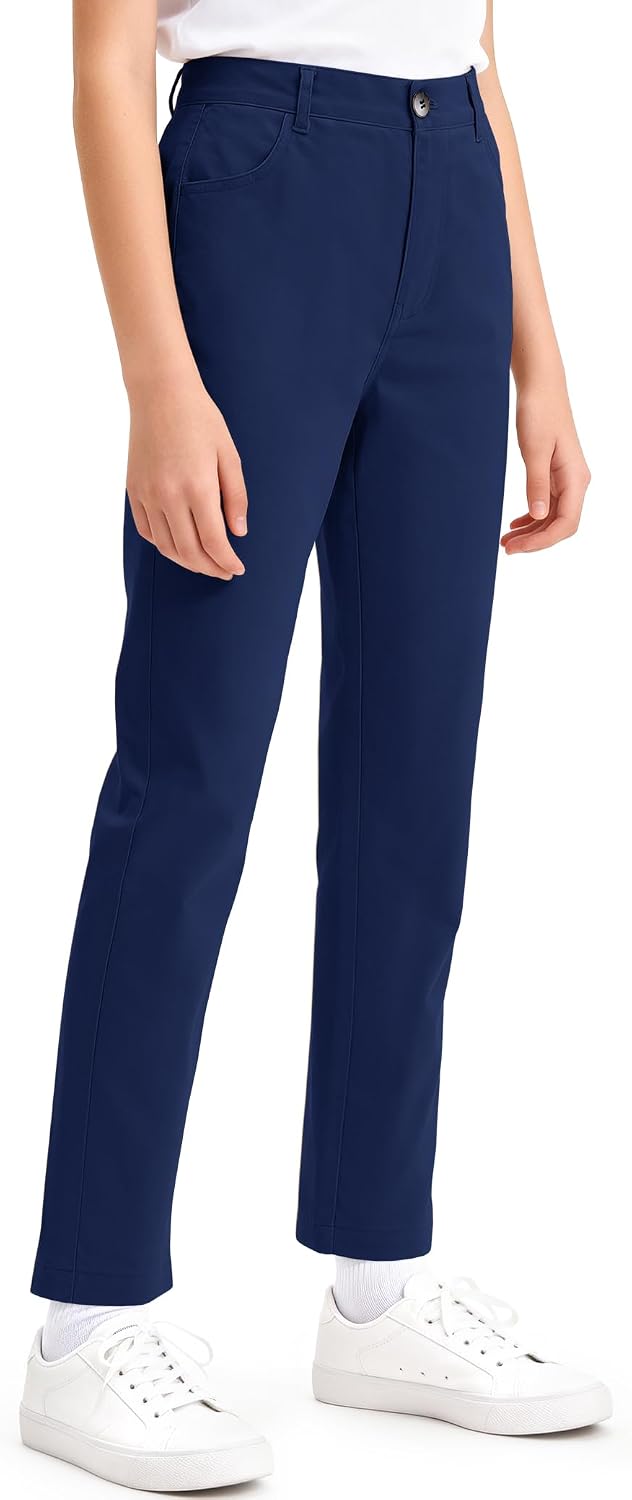 Girls School Uniform Slim Fit Pants with Pockets School Skinny Pants