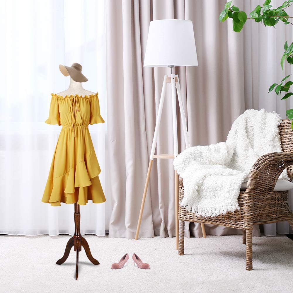 Upgraded Female Dress Form, Mannequin Torse Body with Adjustable Rubber Wood Stand for Dress Jewelry Display (White
