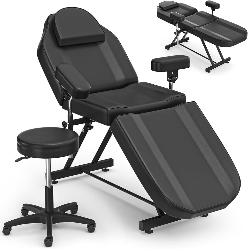 Tattoo Chair for Client Adjustable Tattooing Bed with Stool