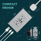 TOPELER USB Receptacle Outlet, 6.0A/30W USB Wall Socket with Type C/A, Grey