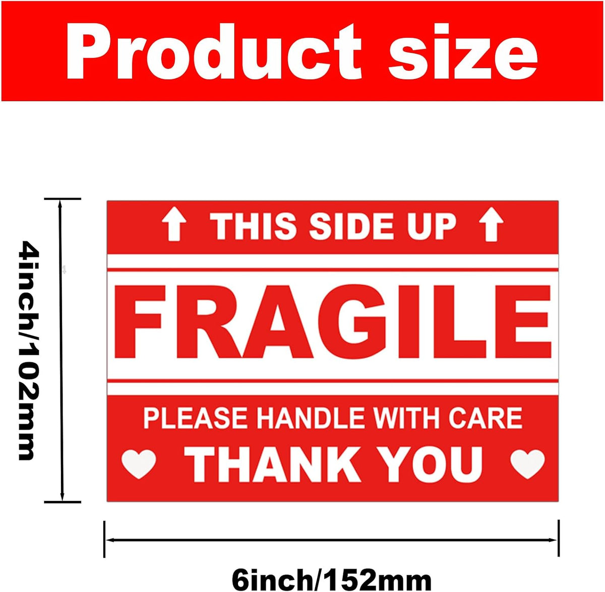 4 x 6 Inch Large Fragile Labels This Side Up Handle with Care Stickers